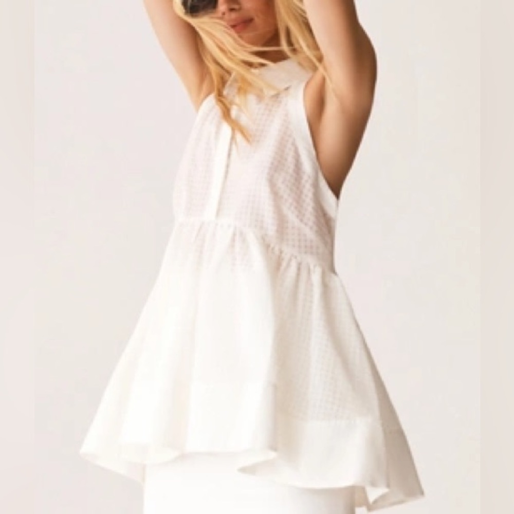 Anthropologie Maeve spring white Sleeveless flowy collared button up blouse